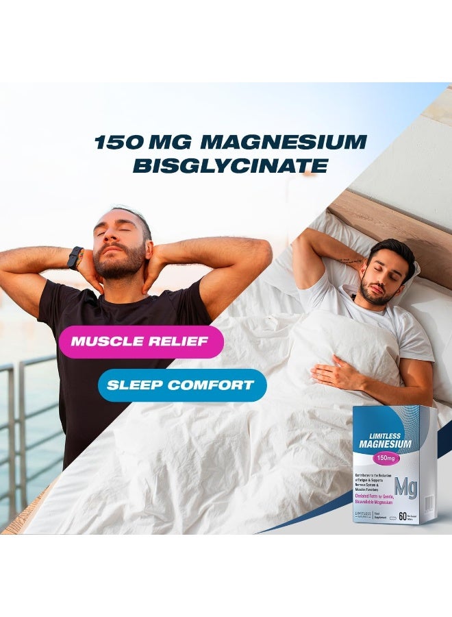 ليمتليس أقراص مغنيسيوم 150 ملغ، مغنيسيوم مخلّب لصحة يومية جيدة، ودعم العضلات والأعصاب، لطيف على المعدة، 60 قرصًا مغلفًا بغشاء رقيق - Image 5